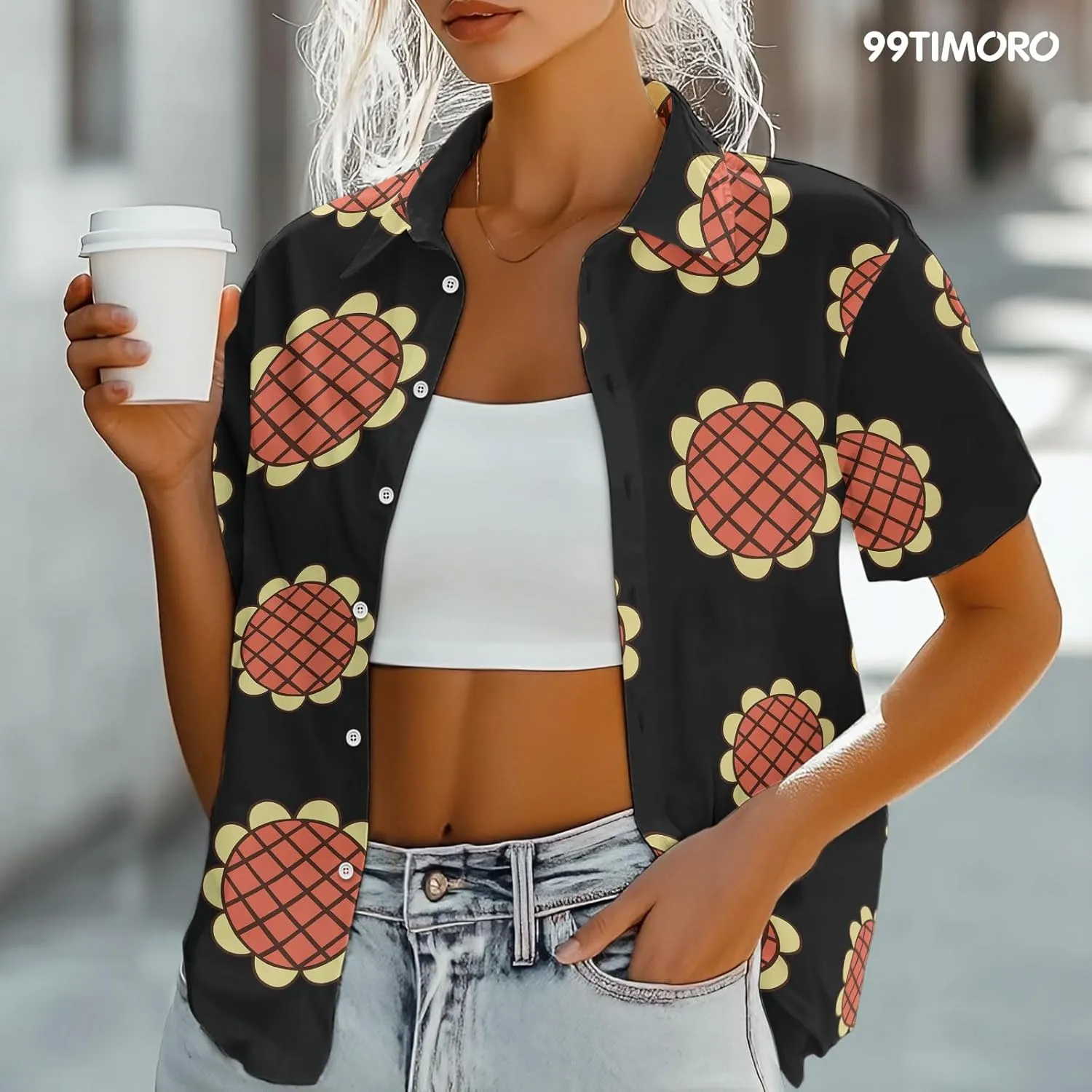 99TIMORO Game Character Hawaiian Shirt, Anime Movie Short Sleeve, Funny Print Button Down Top