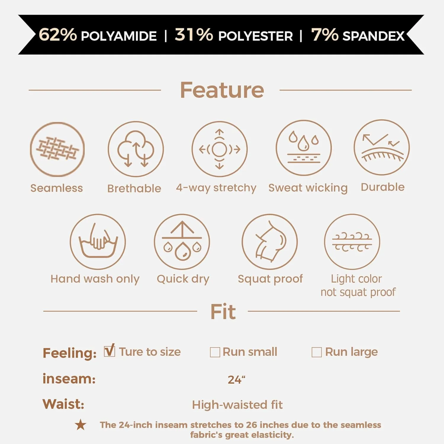 Aoxjox Scrunch Seamless Leggings for Women High Waisted Tummy Control 2.0 Smile Contour Workout Yoga Pants 24"