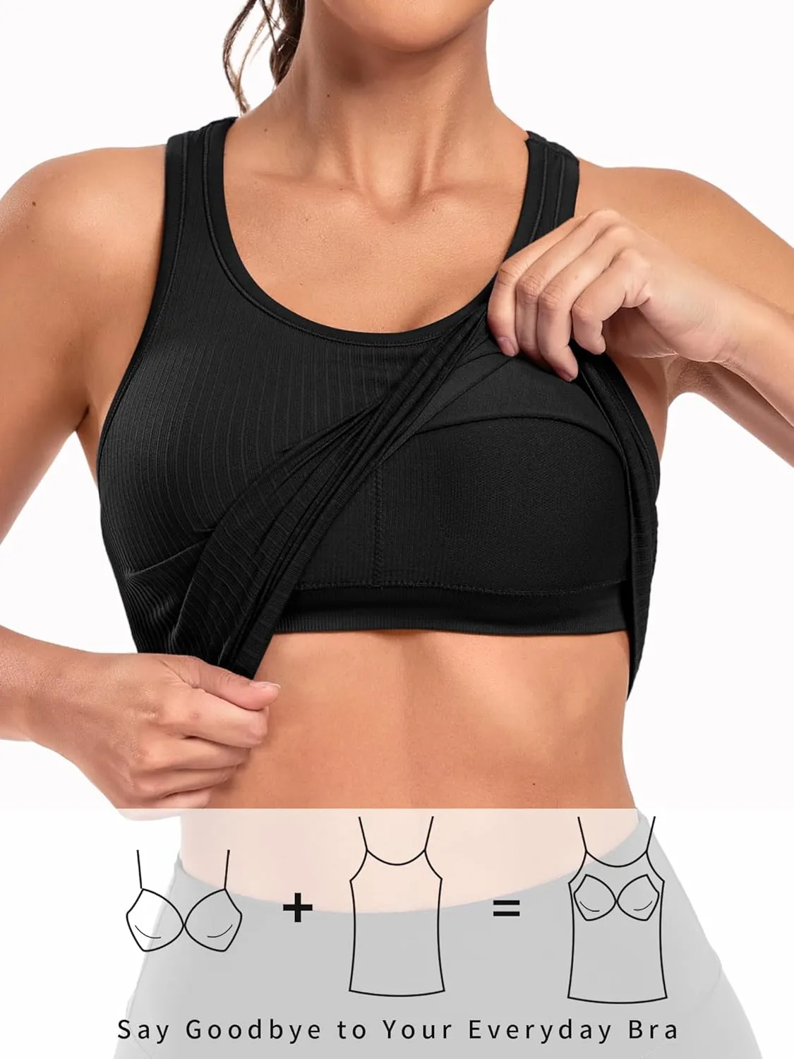 ATTRACO Workout Tank Tops for Women with Built in Bra Ribbed Seamless Yoga Tanks Tight Fit