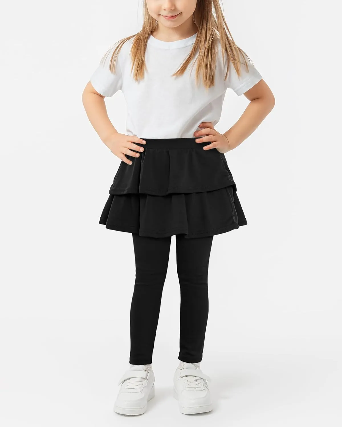Auranso Girls School Uniform Pants Kids Clothes Ruffle Tutu Leggings with Skirt 2-14 Years