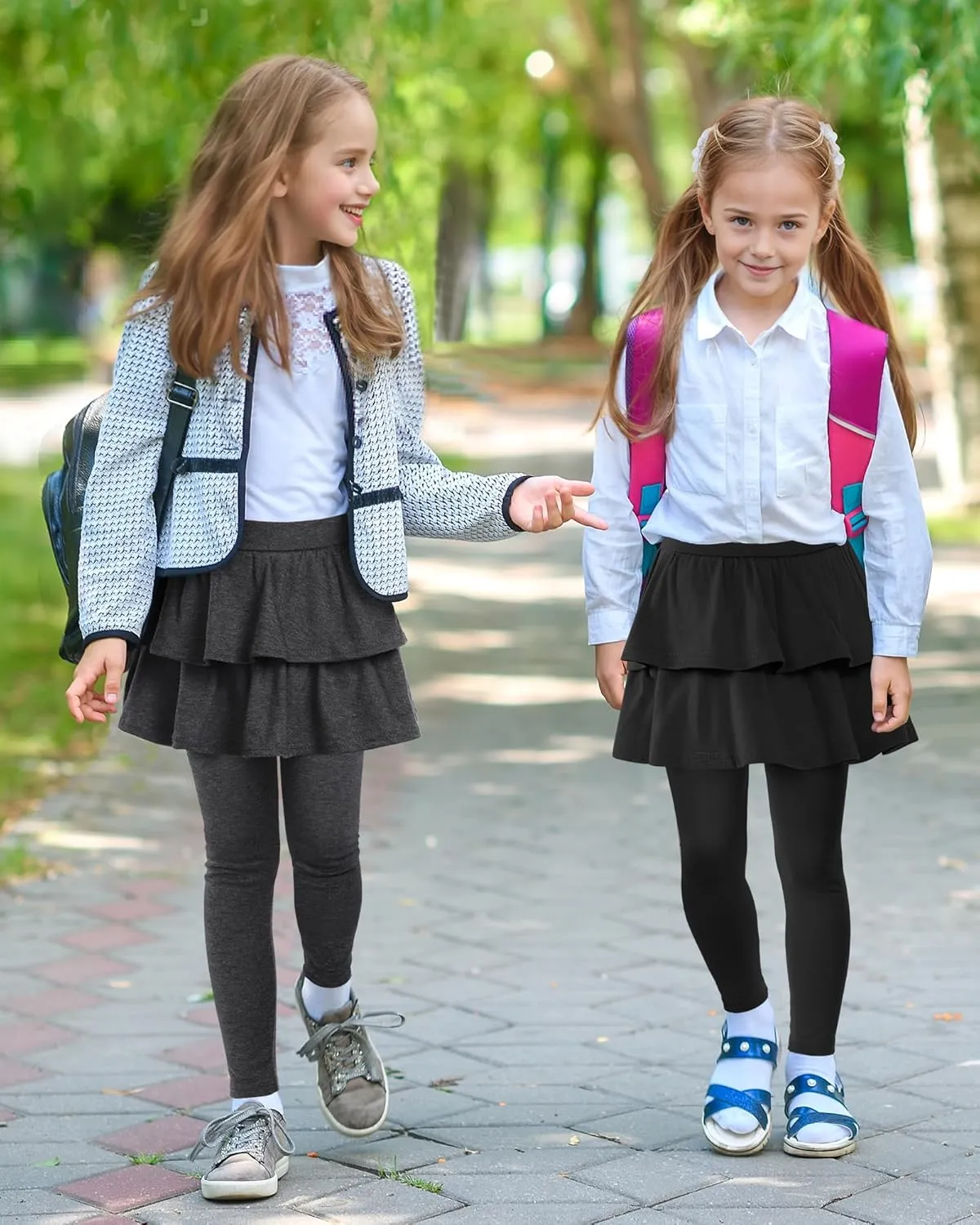 Auranso Girls School Uniform Pants Kids Clothes Ruffle Tutu Leggings with Skirt 2-14 Years