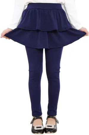 Auranso Girls School Uniform Pants Kids Clothes Ruffle Tutu Leggings with Skirt 2-14 Years