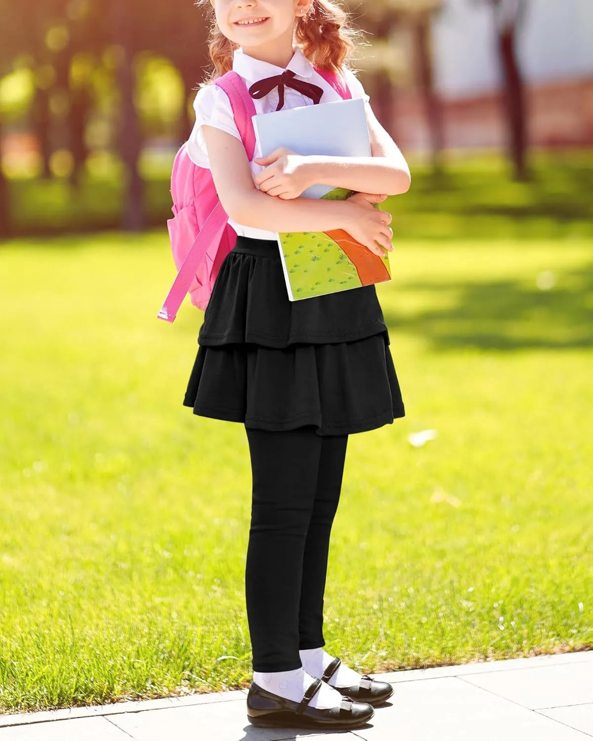 Auranso Girls School Uniform Pants Kids Clothes Ruffle Tutu Leggings with Skirt 2-14 Years