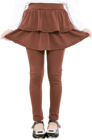 Auranso Girls School Uniform Pants Kids Clothes Ruffle Tutu Leggings with Skirt 2-14 Years