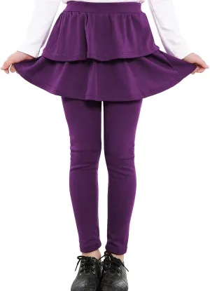 Auranso Girls School Uniform Pants Kids Clothes Ruffle Tutu Leggings with Skirt 2-14 Years