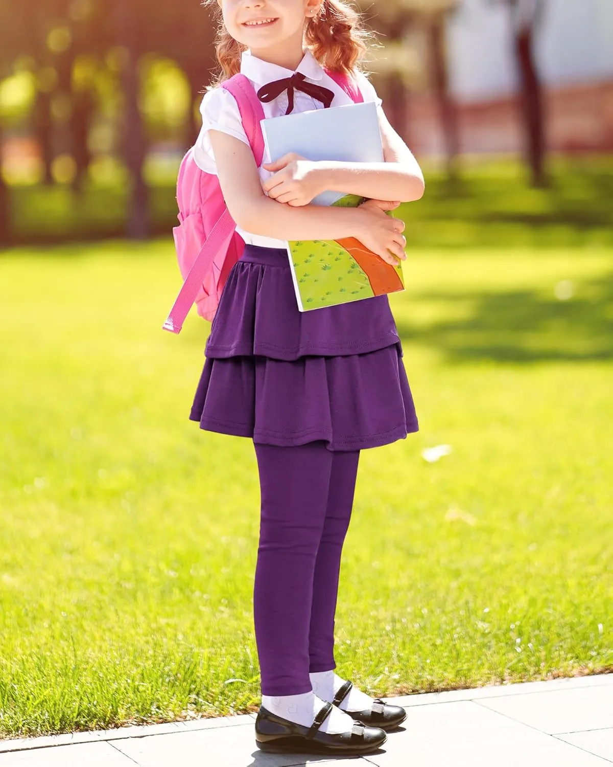 Auranso Girls School Uniform Pants Kids Clothes Ruffle Tutu Leggings with Skirt 2-14 Years