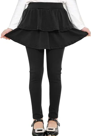 Auranso Girls School Uniform Pants Kids Clothes Ruffle Tutu Leggings with Skirt 2-14 Years