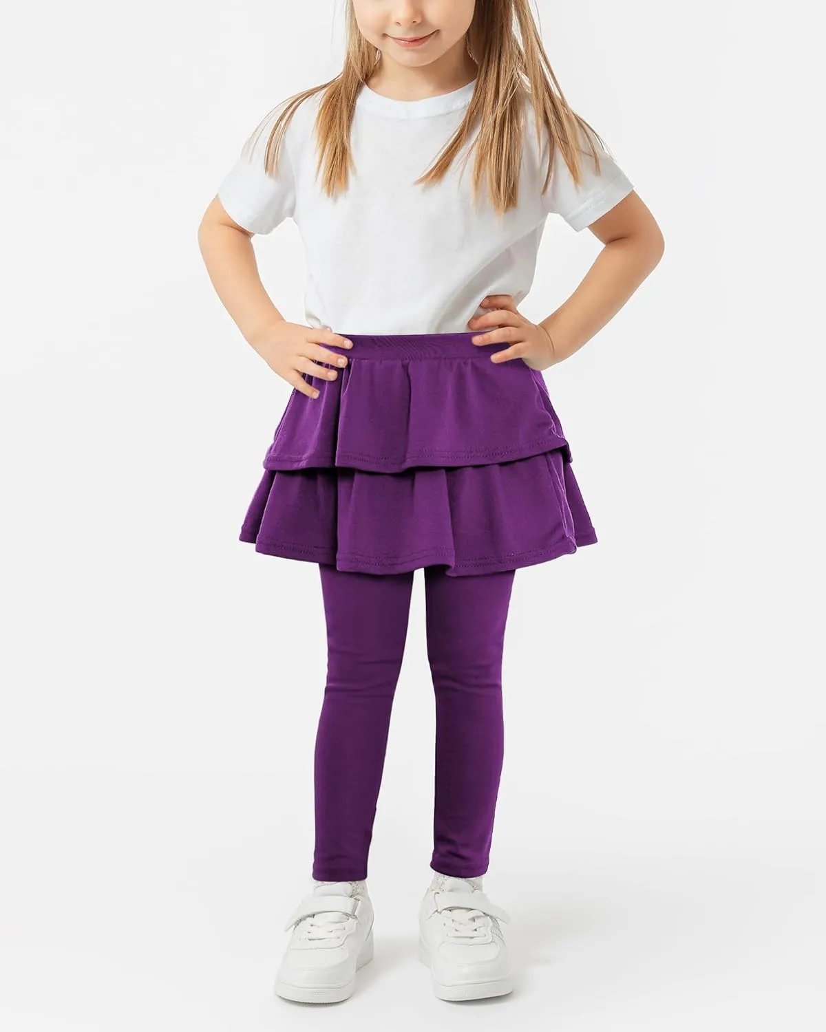 Auranso Girls School Uniform Pants Kids Clothes Ruffle Tutu Leggings with Skirt 2-14 Years