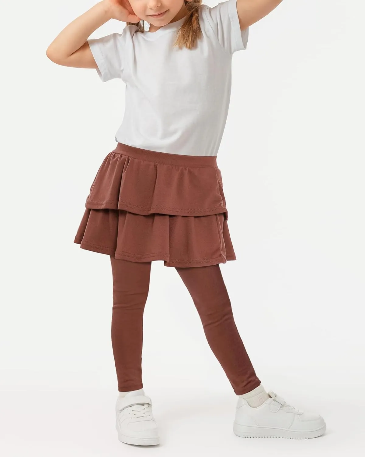Auranso Girls School Uniform Pants Kids Clothes Ruffle Tutu Leggings with Skirt 2-14 Years