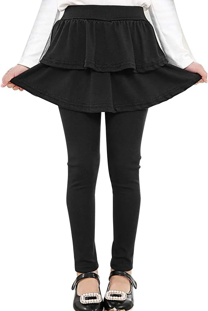 Auranso Girls School Uniform Pants Kids Clothes Ruffle Tutu Leggings with Skirt 2-14 Years