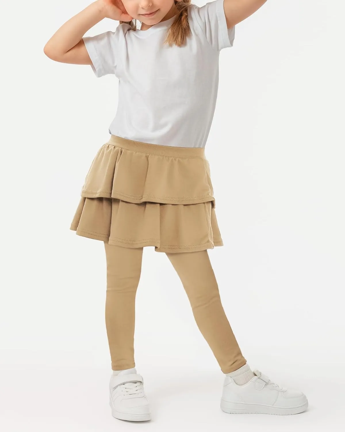 Auranso Girls School Uniform Pants Kids Clothes Ruffle Tutu Leggings with Skirt 2-14 Years