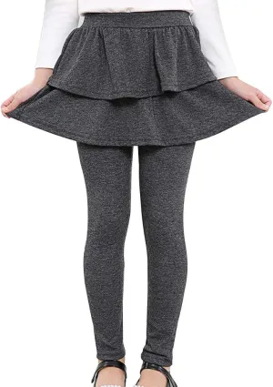 Auranso Girls School Uniform Pants Kids Clothes Ruffle Tutu Leggings with Skirt 2-14 Years