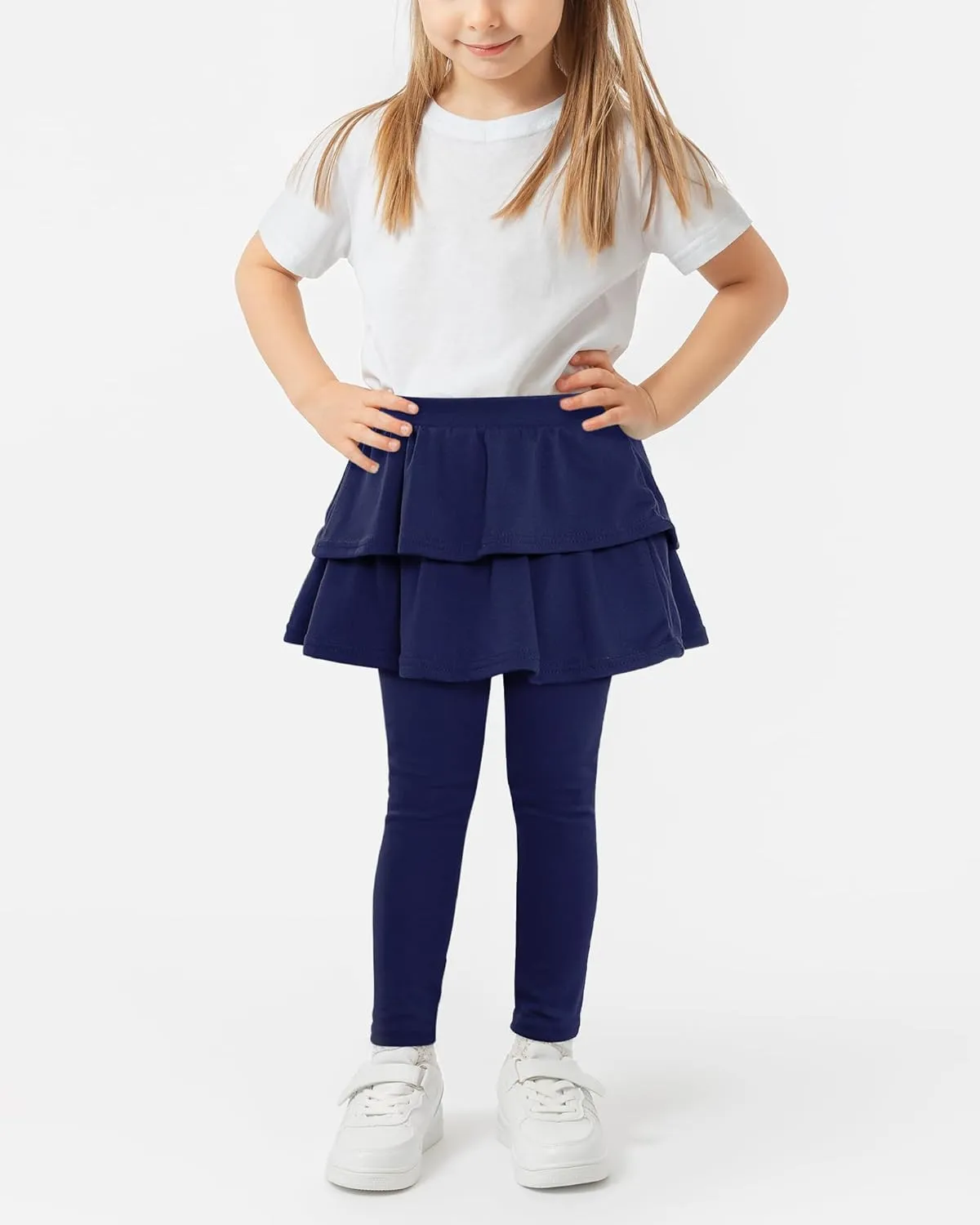 Auranso Girls School Uniform Pants Kids Clothes Ruffle Tutu Leggings with Skirt 2-14 Years
