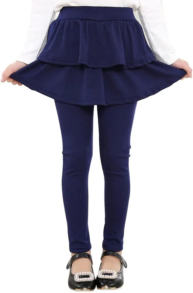 Auranso Girls School Uniform Pants Kids Clothes Ruffle Tutu Leggings with Skirt 2-14 Years