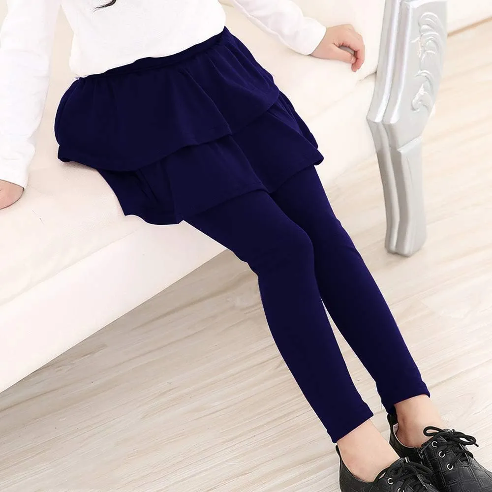 Auranso Girls School Uniform Pants Kids Clothes Ruffle Tutu Leggings with Skirt 2-14 Years