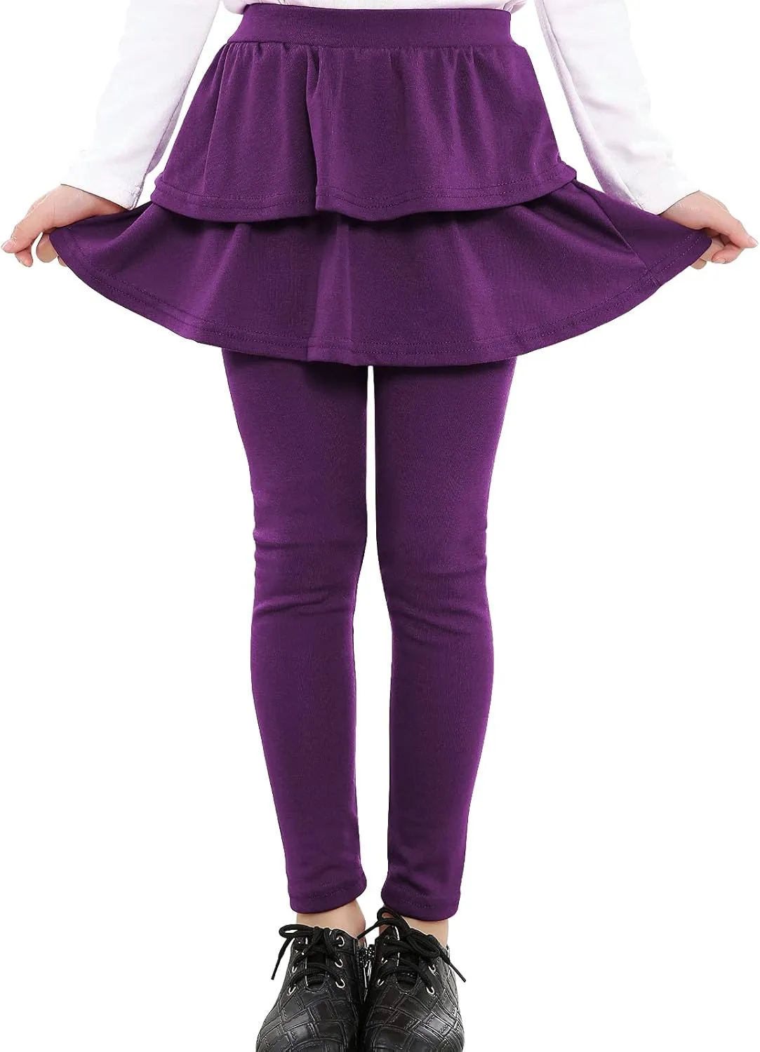 Auranso Girls School Uniform Pants Kids Clothes Ruffle Tutu Leggings with Skirt 2-14 Years