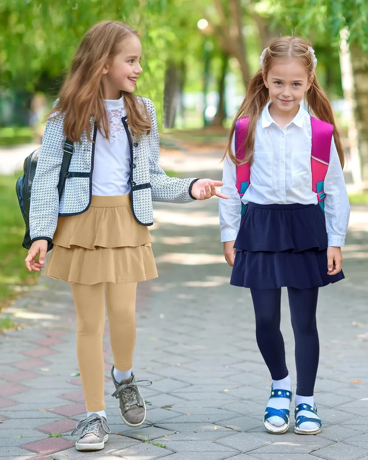 Auranso Girls School Uniform Pants Kids Clothes Ruffle Tutu Leggings with Skirt 2-14 Years