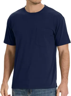 BAMBOO COOL Men's Pocket T-Shirts Heavy Weight Short Sleeve Tee Shirts Crew Neck Tshirt Soft Classic Undershirts for Men