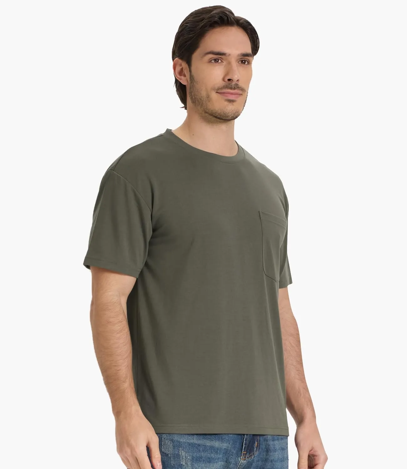 BAMBOO COOL Men's Pocket T-Shirts Heavy Weight Short Sleeve Tee Shirts Crew Neck Tshirt Soft Classic Undershirts for Men
