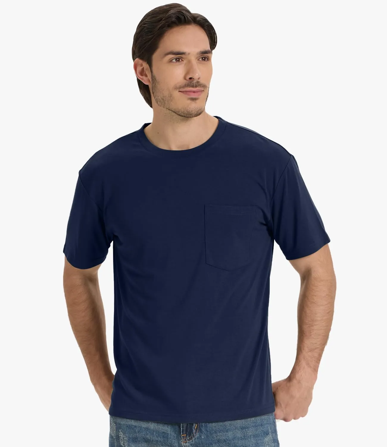 BAMBOO COOL Men's Pocket T-Shirts Heavy Weight Short Sleeve Tee Shirts Crew Neck Tshirt Soft Classic Undershirts for Men
