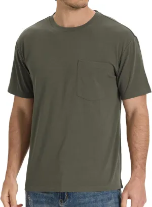 BAMBOO COOL Men's Pocket T-Shirts Heavy Weight Short Sleeve Tee Shirts Crew Neck Tshirt Soft Classic Undershirts for Men