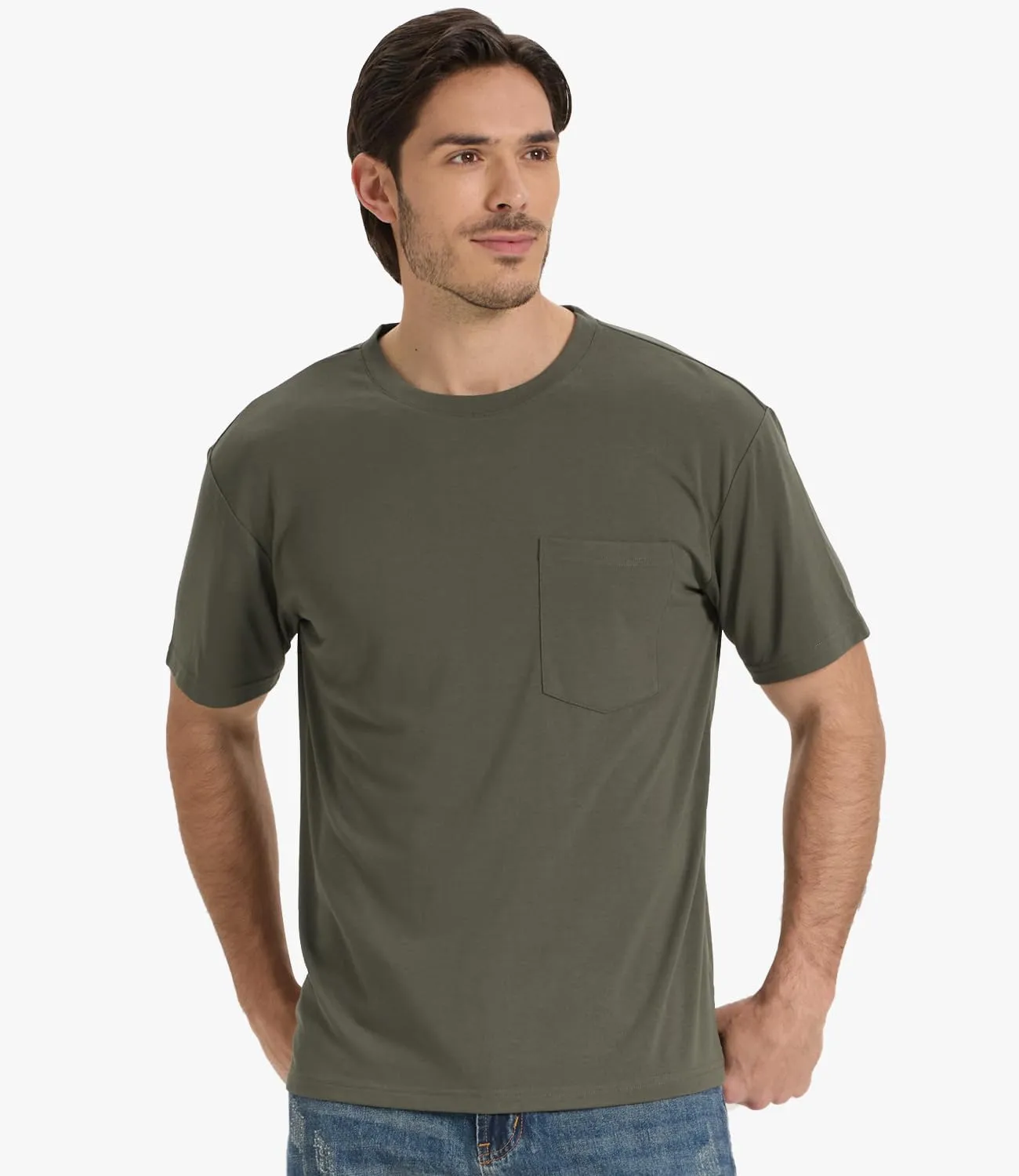 BAMBOO COOL Men's Pocket T-Shirts Heavy Weight Short Sleeve Tee Shirts Crew Neck Tshirt Soft Classic Undershirts for Men