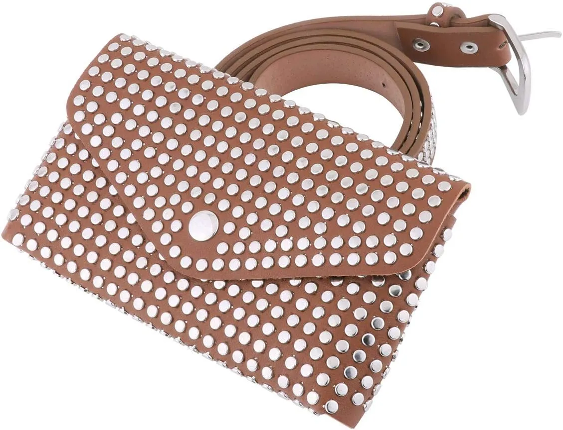 CHICTRY Women Fanny Pack Fashion Punk Faux Leather Waist Pouch Mini Purse Travel Cell Phone Belt Bag