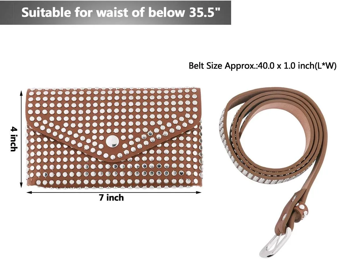 CHICTRY Women Fanny Pack Fashion Punk Faux Leather Waist Pouch Mini Purse Travel Cell Phone Belt Bag