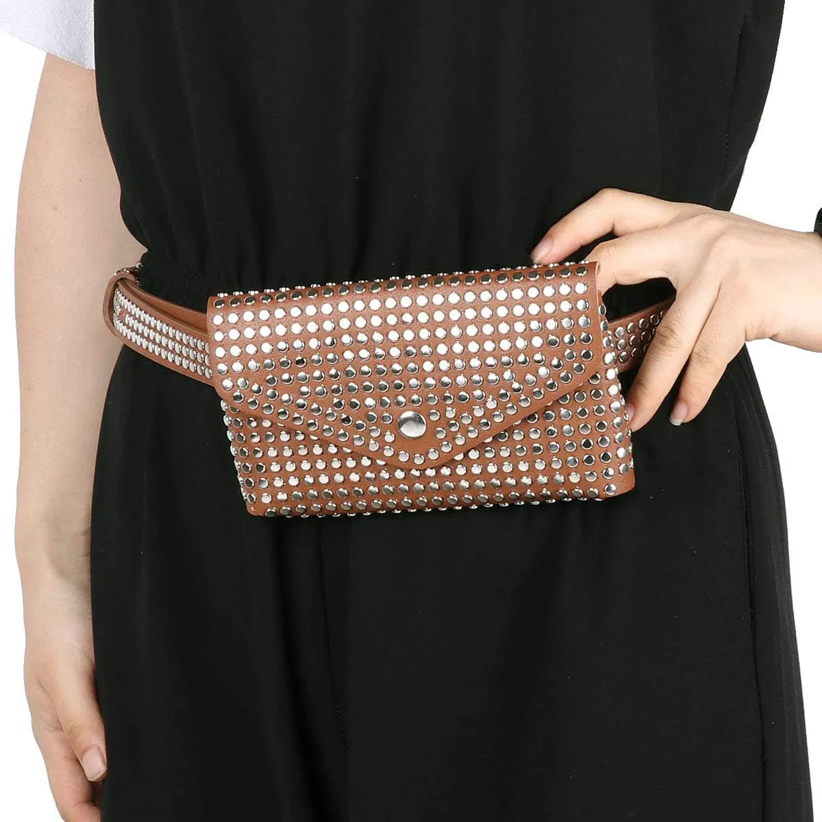 CHICTRY Women Fanny Pack Fashion Punk Faux Leather Waist Pouch Mini Purse Travel Cell Phone Belt Bag