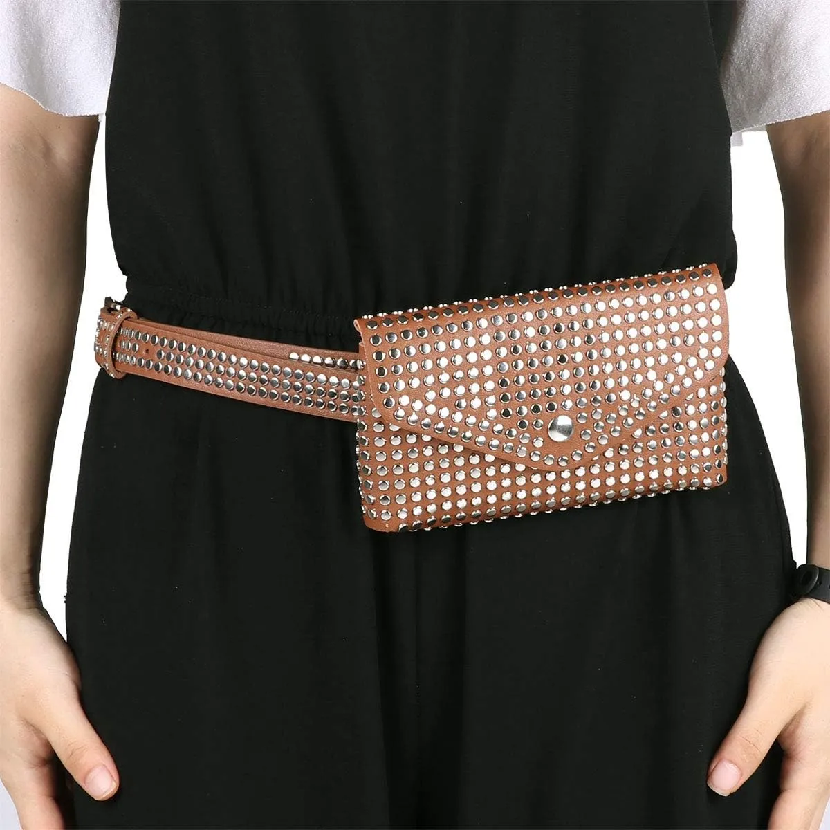 CHICTRY Women Fanny Pack Fashion Punk Faux Leather Waist Pouch Mini Purse Travel Cell Phone Belt Bag