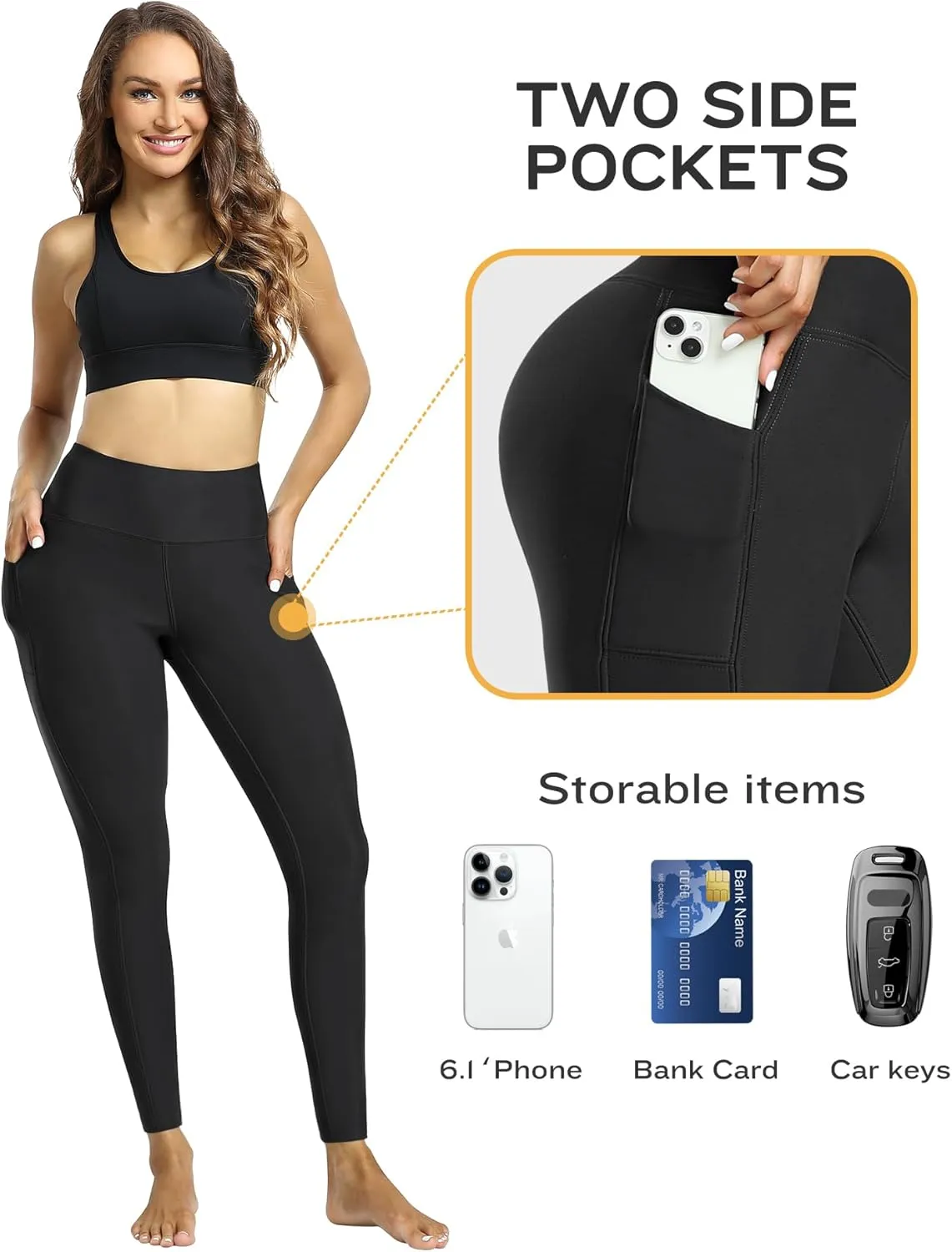 CHRLEISURE Fleece Lined Leggings Women with Pockets - Winter Warm Thermal Thick Tights High Waisted Yoga Pants