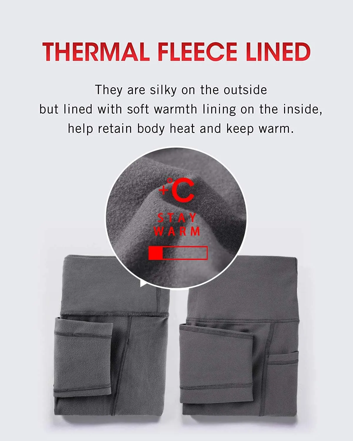 CHRLEISURE Fleece Lined Leggings Women with Pockets - Winter Warm Thermal Thick Tights High Waisted Yoga Pants