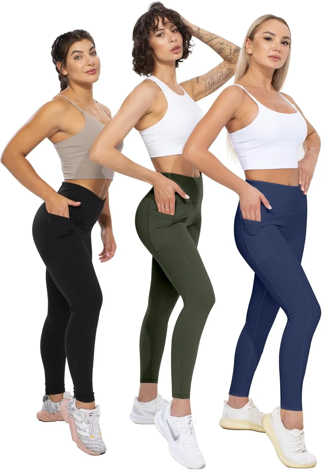 CHRLEISURE Leggings with Pockets for Women, High Waisted Tummy Control Workout Yoga Pants