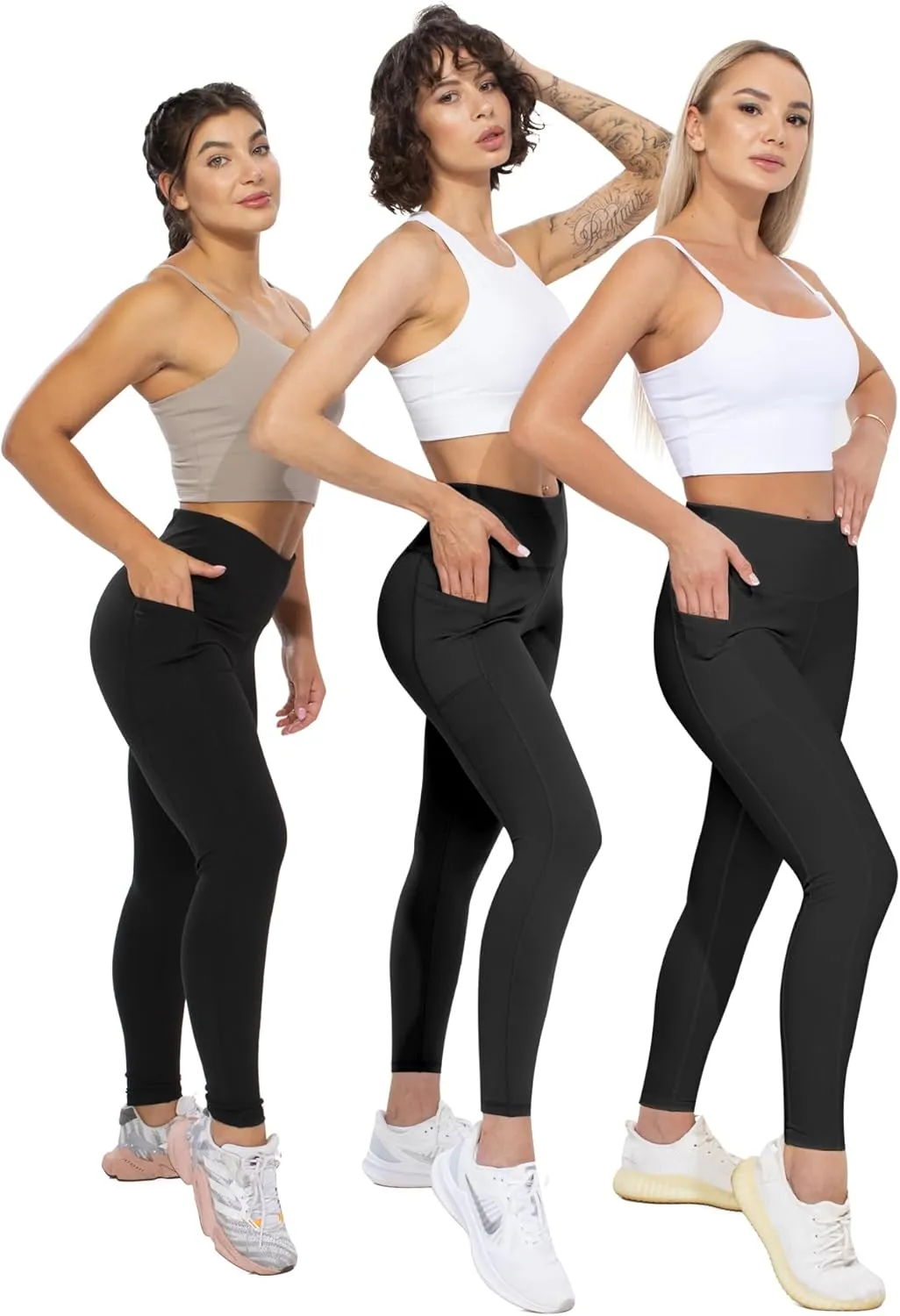 CHRLEISURE Leggings with Pockets for Women, High Waisted Tummy Control Workout Yoga Pants