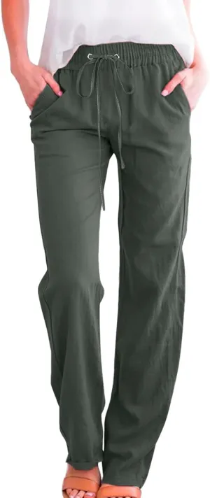 Corduroy Pleated Pants for Women Winter Everyday Hiking Pants with Pockets Elastic Waist High Waisted