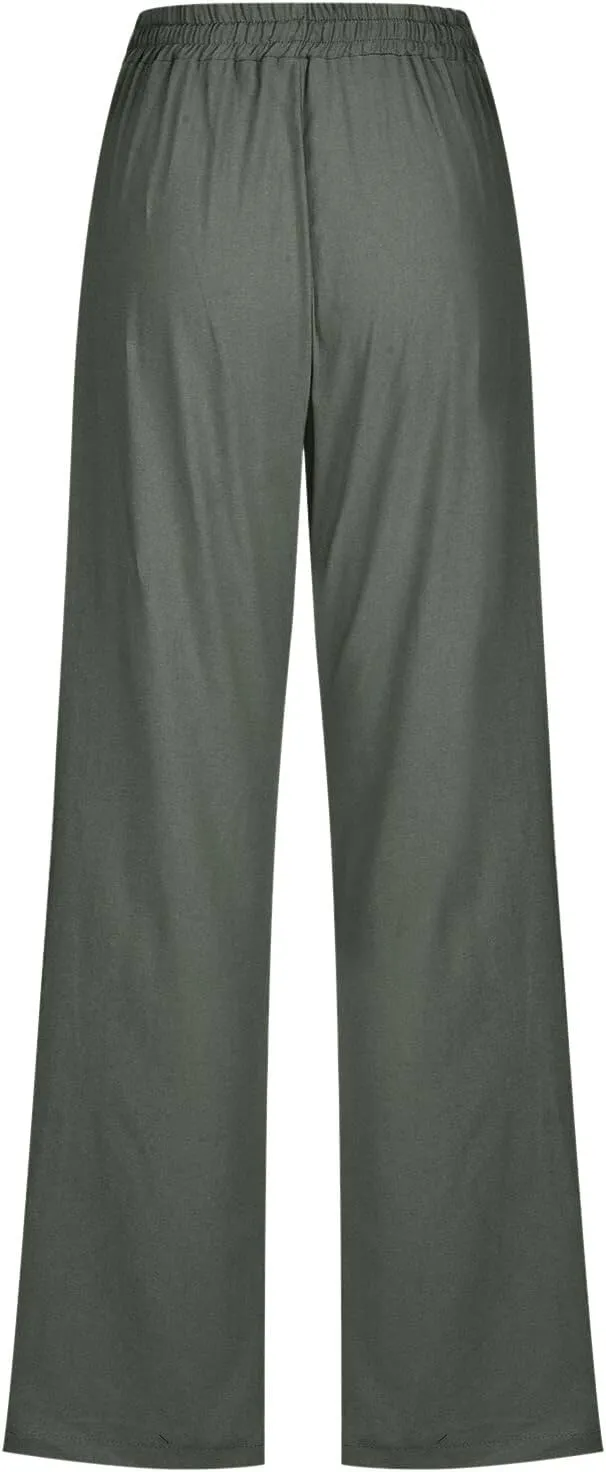 Corduroy Pleated Pants for Women Winter Everyday Hiking Pants with Pockets Elastic Waist High Waisted