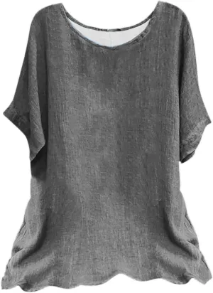 Cotton Linen Tops for Womens Loose Fit Casual Short Sleeve T-Shirt Retro Floral Print Blouse 2025 Summer Beach Clothes