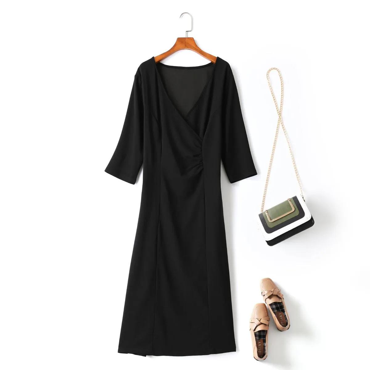 Dawn Black Wrap Midi Dress