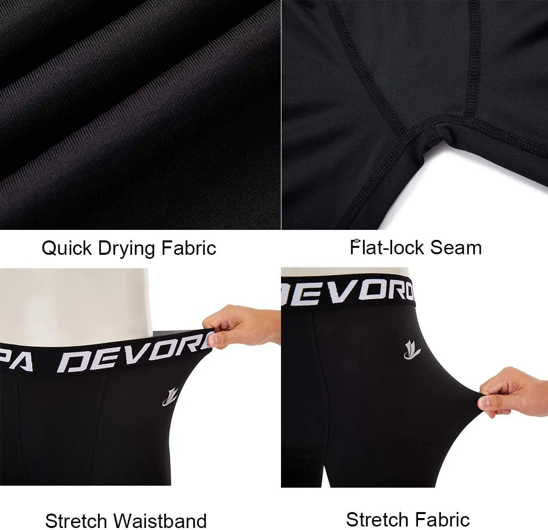 DEVOROPA Youth Boys One Leg Compression Pants for Basketball 3/4 Leggings Sports Tights Kids Athletic Soccer Base Layer