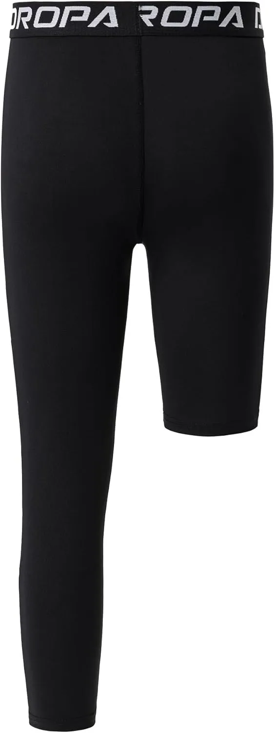 DEVOROPA Youth Boys One Leg Compression Pants for Basketball 3/4 Leggings Sports Tights Kids Athletic Soccer Base Layer