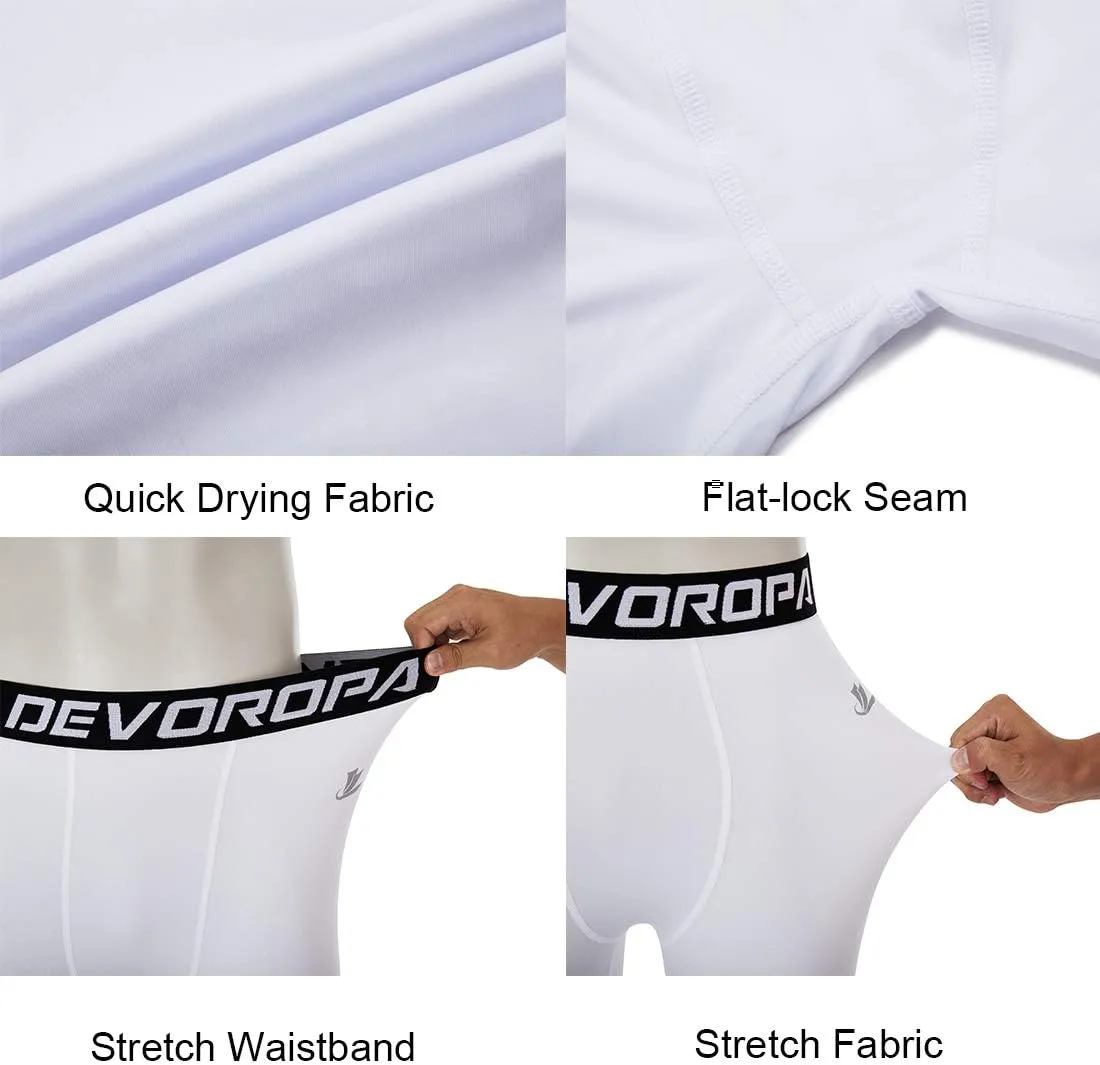 DEVOROPA Youth Boys One Leg Compression Pants for Basketball 3/4 Leggings Sports Tights Kids Athletic Soccer Base Layer