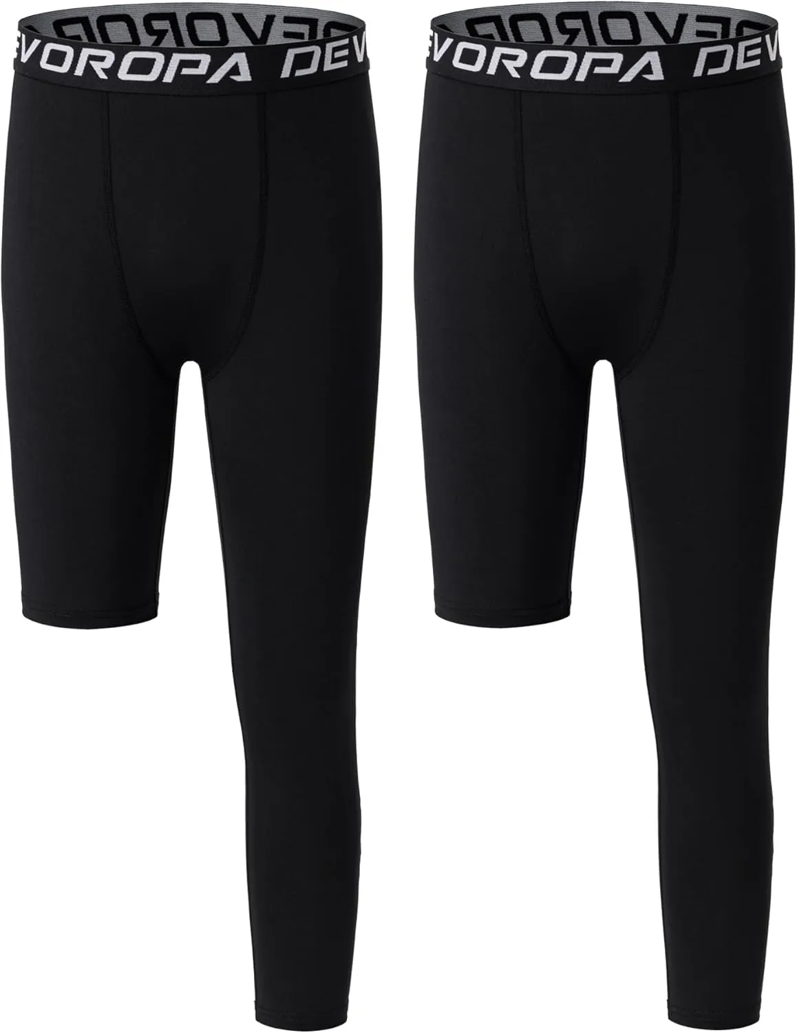 DEVOROPA Youth Boys One Leg Compression Pants for Basketball 3/4 Leggings Sports Tights Kids Athletic Soccer Base Layer