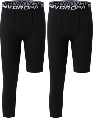 DEVOROPA Youth Boys One Leg Compression Pants for Basketball 3/4 Leggings Sports Tights Kids Athletic Soccer Base Layer