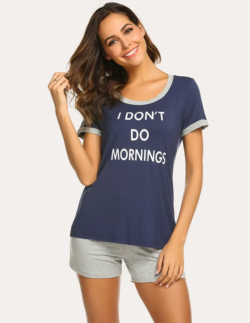 Ekouaer Contrast Color Letter Pajamas Set (US Only)