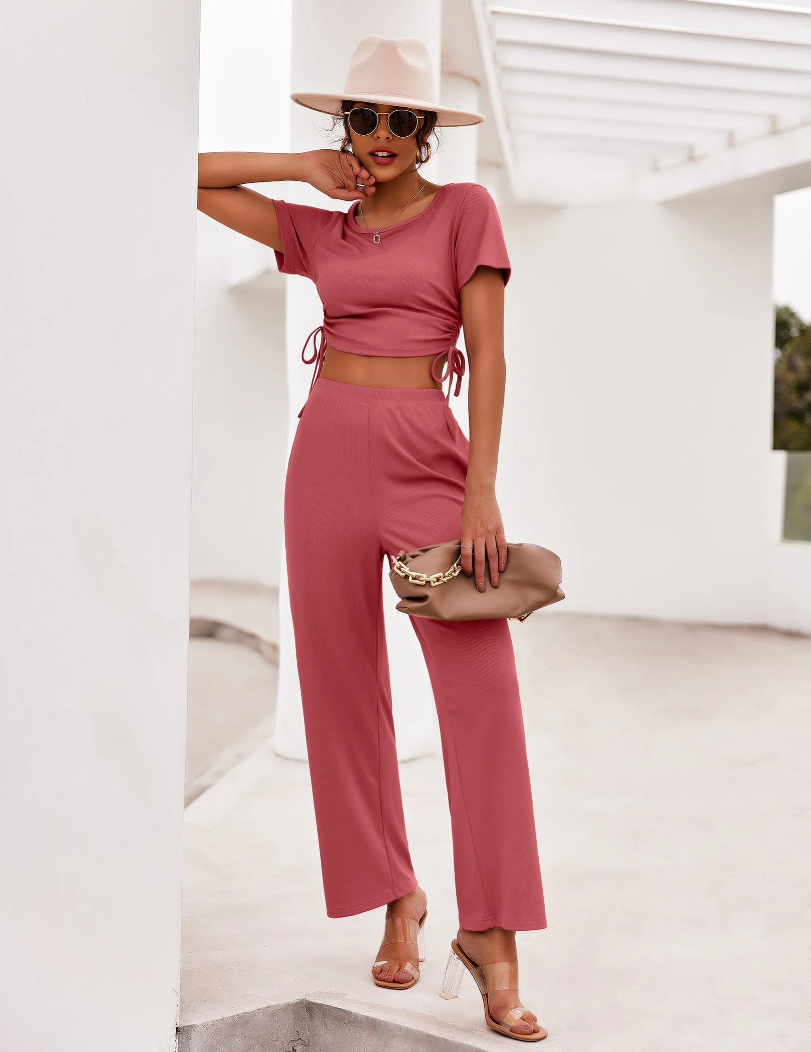 Ekouaer Lounge Short Sleeve Sweatsuits Set (US Only)