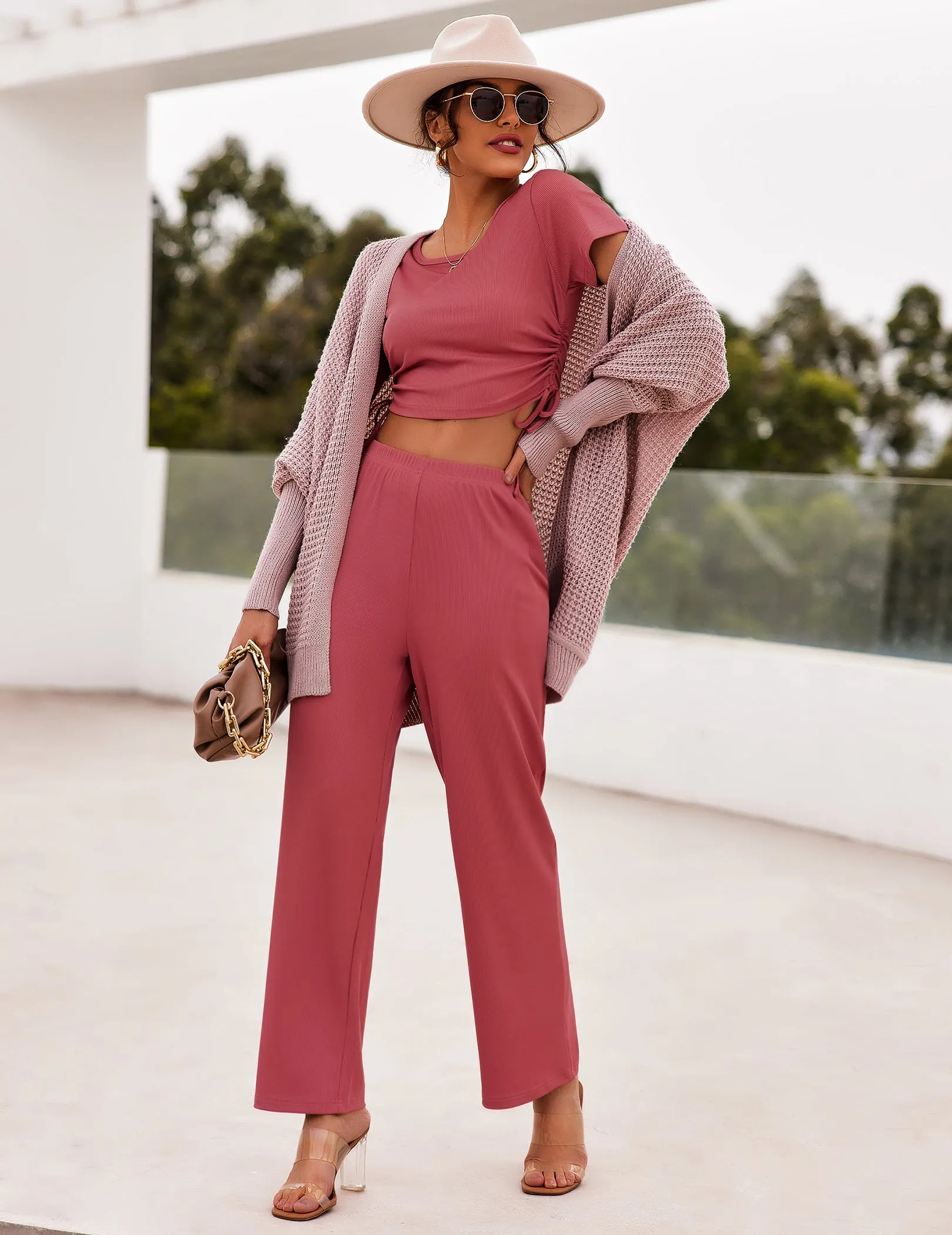 Ekouaer Lounge Short Sleeve Sweatsuits Set (US Only)