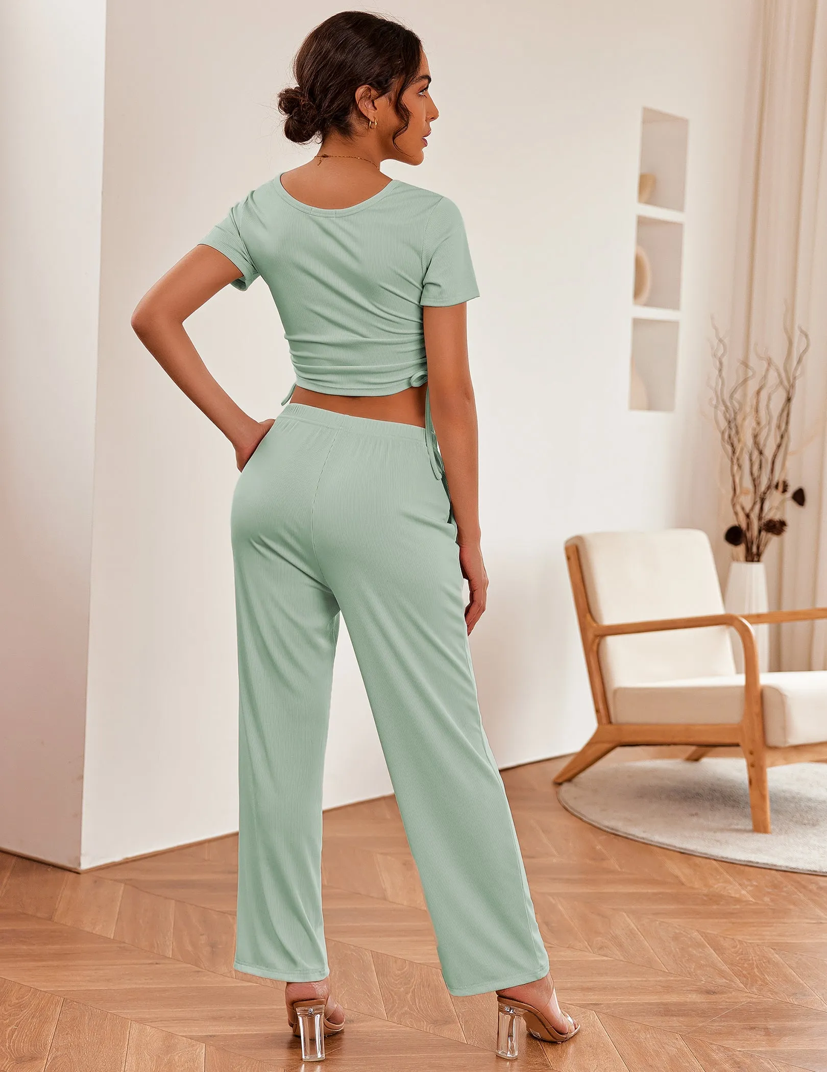 Ekouaer Lounge Short Sleeve Sweatsuits Set (US Only)