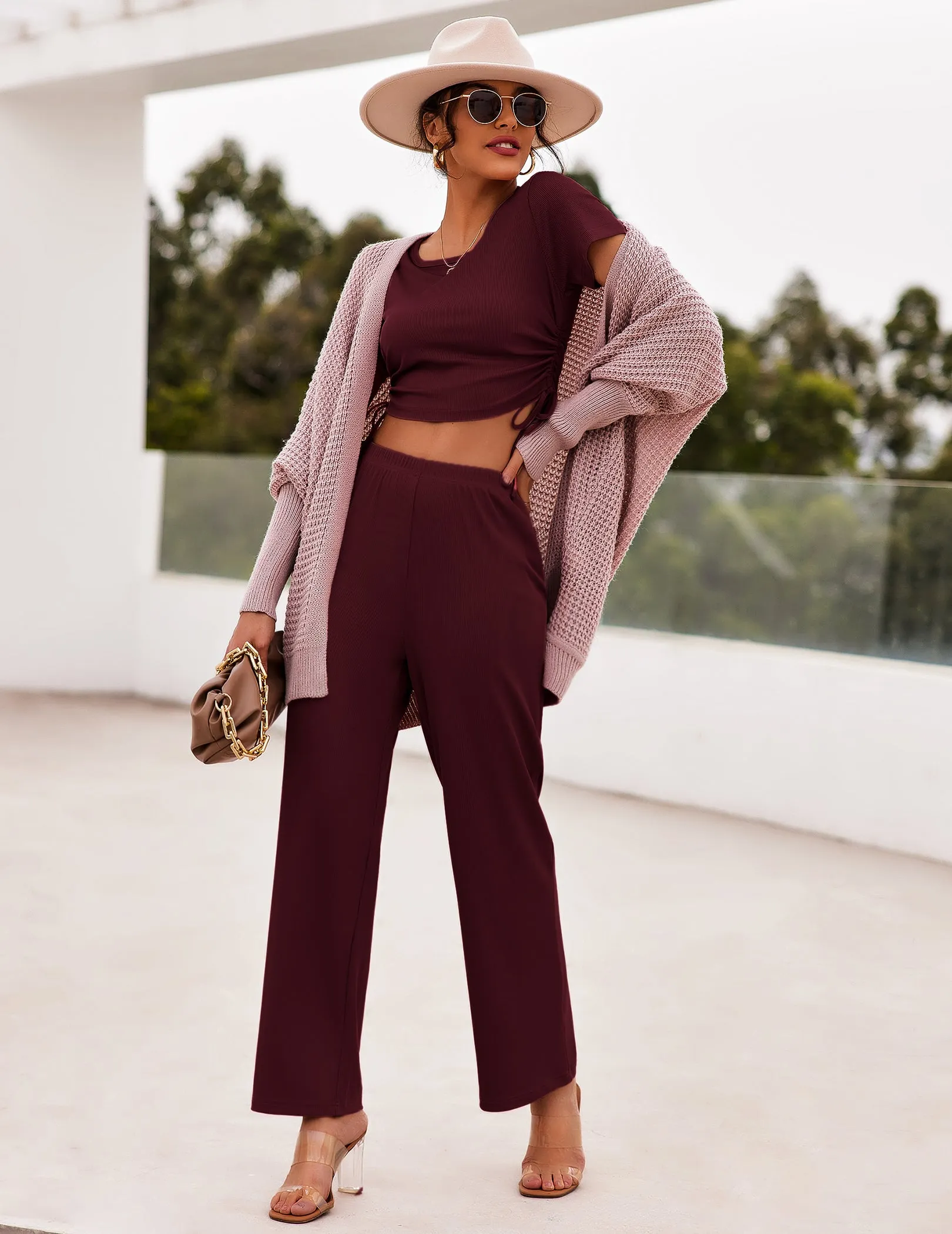 Ekouaer Lounge Short Sleeve Sweatsuits Set (US Only)