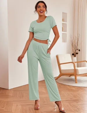 Ekouaer Lounge Short Sleeve Sweatsuits Set (US Only)