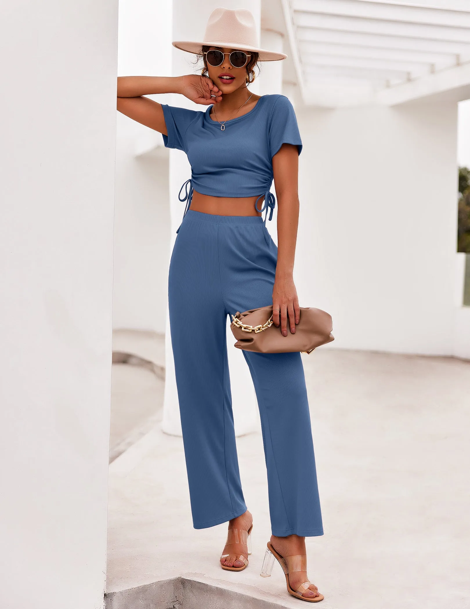 Ekouaer Lounge Short Sleeve Sweatsuits Set (US Only)